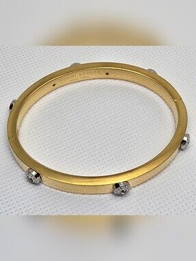 HENRI BENDEL New York Gold Tone Crystal Screw Hinged Bangle Bracelet Signed